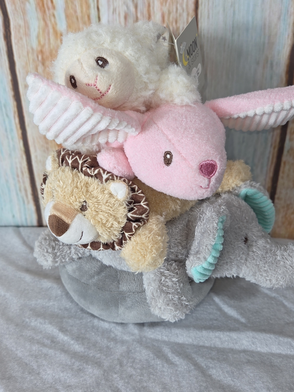 Moon And Stars Stacked Baby Plush Animal Rattle Set